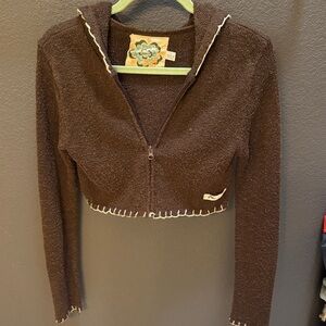 Rusty Brown Cropped Hoodie with Crème Trim